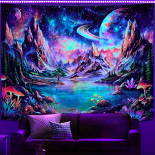 Blacklight Fantasy Galaxy Space Tapestry Planet Wall Hanging Fairy World Cosmic picture
