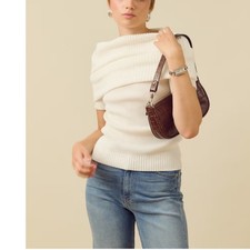 Djerf Avenue Knitted Bardot Top White Organic Cotton Ribbed Small NEW Italy picture