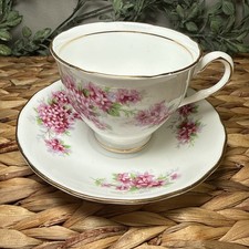Colclough Tea Cup & Saucer Set Fine Bone China Pink Flowers England Vintage picture