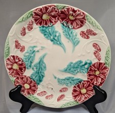 Antique Barbotine Majolica Salins-les-Bains France Flowers & Leaves Plate 8.25” picture