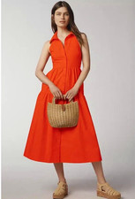 Anthropologie Maeve Sleeveless Tiered Cotton Midi Dress in Red Size Medium NWT picture