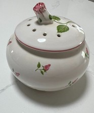 Vintage Teleflora Potpourri pot with lid Pink Roses Cottage Made in Portugal NEW picture