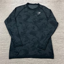 Gymshark Geo Seamless Camo Shirt Medium Black Gray Performance Gym Workout Yoga picture