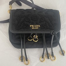 Auth PRADA Tessuto embroidered nylon leather 3-way clutch handbag shoulder waist picture