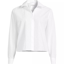 Women's Boxy Cropped No Iron Pintuck Shirt Cotton Poplin Long Sleeve L 14-16 picture