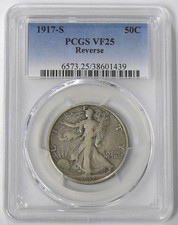 1917-S REVERSE VF-25 WALKING LIBERTY HALF DOLLAR PCGS - BETTER DATE COIN picture