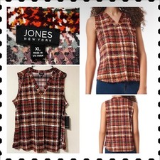 NWT Jones New York Women's Sleeveless Printed Pleat-Front Moss Crepe Top Size XL picture