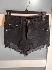Zara Black Denim Size 2 High-Waisted Frayed Hem Shorts                      63-9 picture