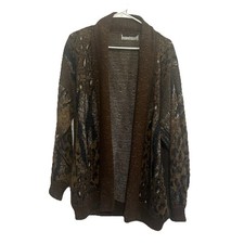 Bramble Lane Animal Skin Pattern Cardigan Sweater Ladies  Med Pre Owned Pockets picture