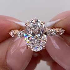 3.00CTW Oval Cut D Moissanite Vintage Engagement Ring 14k Yellow Gold Plated picture