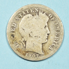 1907 D Barber Dime ~ G GOOD ~ 90% Silver 10c US Coin Collectible picture