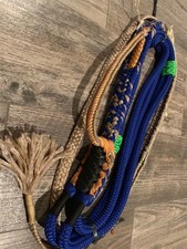 Royal Blue Nylon on Tan Poly Jr Pro 9/7 LH EPT Bull Rope - Bull riding rodeo bul picture