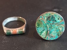 Vintage Mexican Sterling Silver Inlay Ring Sizeable & Single Mosaic Cufflink Lot picture