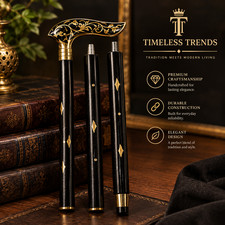 Brass Floral Derby Walking Cane Black Wooden Shaft 3 Piece Disassembling Stick picture