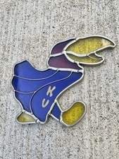 Vintage Hand Made Kansas KU Jayhawks Stained Glass Sun Catcher NL picture