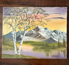 Original Oil Painting Canvas Mountain Landscape Lake Scene Signed 16x20 Framed picture