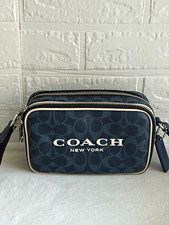 Coach Signature Colorblock Ink Blue Zip Crossbody Detachable Strap Silver CCD71 picture