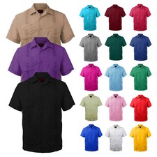 New Guayabera Men's Premium Cuban Bartender Wedding Casual Button Up Dress Shirt picture