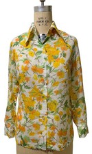 ALEX COLMAN Vintage 70s Women's LS Floral Button Front Poly Blouse Shirt - Sz M picture