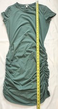Nine West Women Green Ruched Jersey Crew Neck Cap Sleeve T-Shirt Size L picture