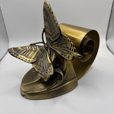 Art Deco Antique ornate Butterfly Spiral Bookend Holder bronze brass metal 1930s picture