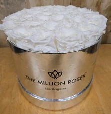 THE MILLION ROSES 30 Preserved Roses Heart Box Gift White & Silver Los Angeles picture