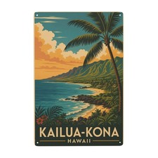 Kailua, Kona Hawaii Metal Sign 8x12 Inch, Tropical Beach Scene Decor with picture