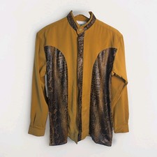 VTG Pronti Collection By Phita Shirt Men Medium Mustard Reptile Trim Long Sleeve picture