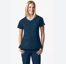 WONDERWINK WonderFlex Pockets Women's Short Sleeve Scrub Top -SMALL- Navy 6208 picture
