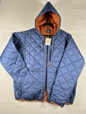 NWT Patagonia Men’s Hooded Quilted Bomber Jacket Full Zip Blue/Orange 2XL picture