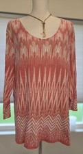 Chicos's Tunic Top Size 23 Large Coral White 3/4 Sleeves Geometric picture
