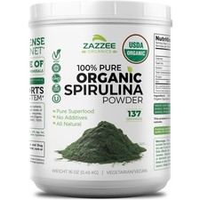Zazzee USDA Organic Spirulina Powder, 16 Ounces (1 LB), 137 Servings, Kosher picture