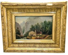 Antique Oil on Board Painting Gilt Framed European Landscape 19th C 11