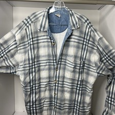 VTG Structure Active Wear Mens XL Plaid Blue White Long Sleeve Button Up picture