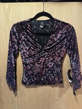 Anxiety Cafe Black Purple Burnout Velvet Sheer Top Sz S y2k deadstock vintage  picture