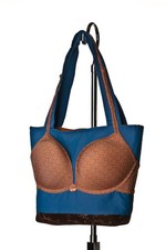 Vintage Handmade Bra Purse Blue Brown Lingerie Novelty Shoulder Tote Y2K picture