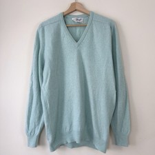 Vintage Pringle of Scotland Men's Large 100% Cashmere V-Neck Green Sweater picture