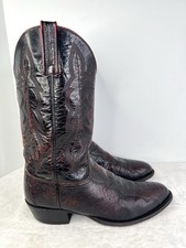 Lucchese 2000 Genuine Ostrich Leg Black Cherry Western Cowboy Boots Mens 11 D picture