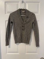 J Crew Grey 100% Cashmere Big Button V-Neck Sweater Italian Yarn Size S EUC picture