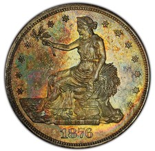 1876-S Trade Dollar - Gorgeous Multi Colored Uncirculated Specimen - STUNNING picture