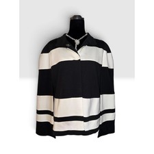 Chicos Striped Cape Jacket Black White Snap Front Collared Size 1 M NWT picture