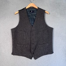 J Crew Vest Men's Medium Gray Tweed Wool Button Front Cinch Belt Western Career picture