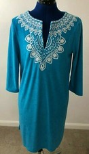 NWT $90 Talbots Women's Size Small Terry Turquoise Dress V-neck Embroidery picture