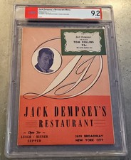 1958 JACK DEMPSEY'S🍸Restaurant Menu 🍴 Boxing Heavyweight Champ 🥊 PSA 9.2 💎 picture