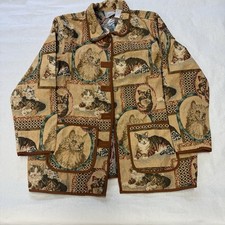 Vintage Blair Crazy For Cats Tapestry Blazer Coat Jacket XL 90s picture