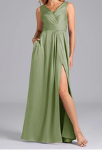 Azazie Karina NWT Womens Size A6 Dusty Sage Green A-Line Bridesmaid Dress picture