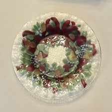 Peggy Karr 8 1/2”Glass Holiday Decorative Plate, Fruit Pattern, Red Green Purple picture