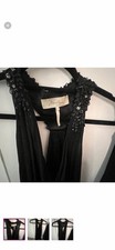 BCBG max Azria Black Beaded Halter Mini Dress racer back rouched fit  picture
