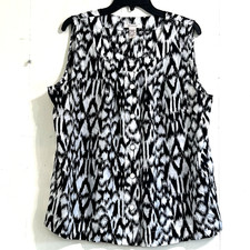 Covington Black White 100% Silk Top Size XL Sleeveless Button Down Closure Top picture