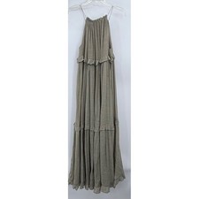 Fab'rik Maxi Dress Womens Medium Green Tiered Ruffle Boho Halter Lined picture
